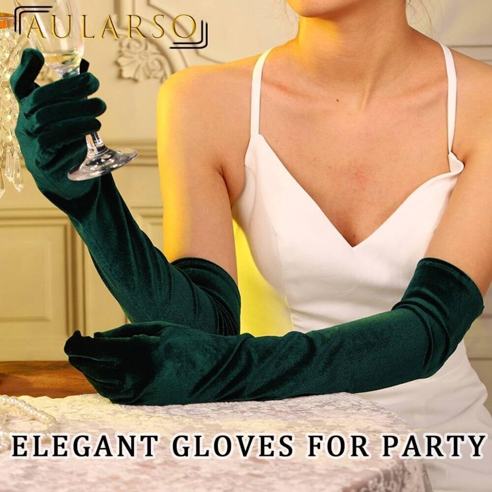 Long Velvet Opera Gloves Women's Elbow Length Elegant Flapper Costume Accessorie - Picture 2 of 6